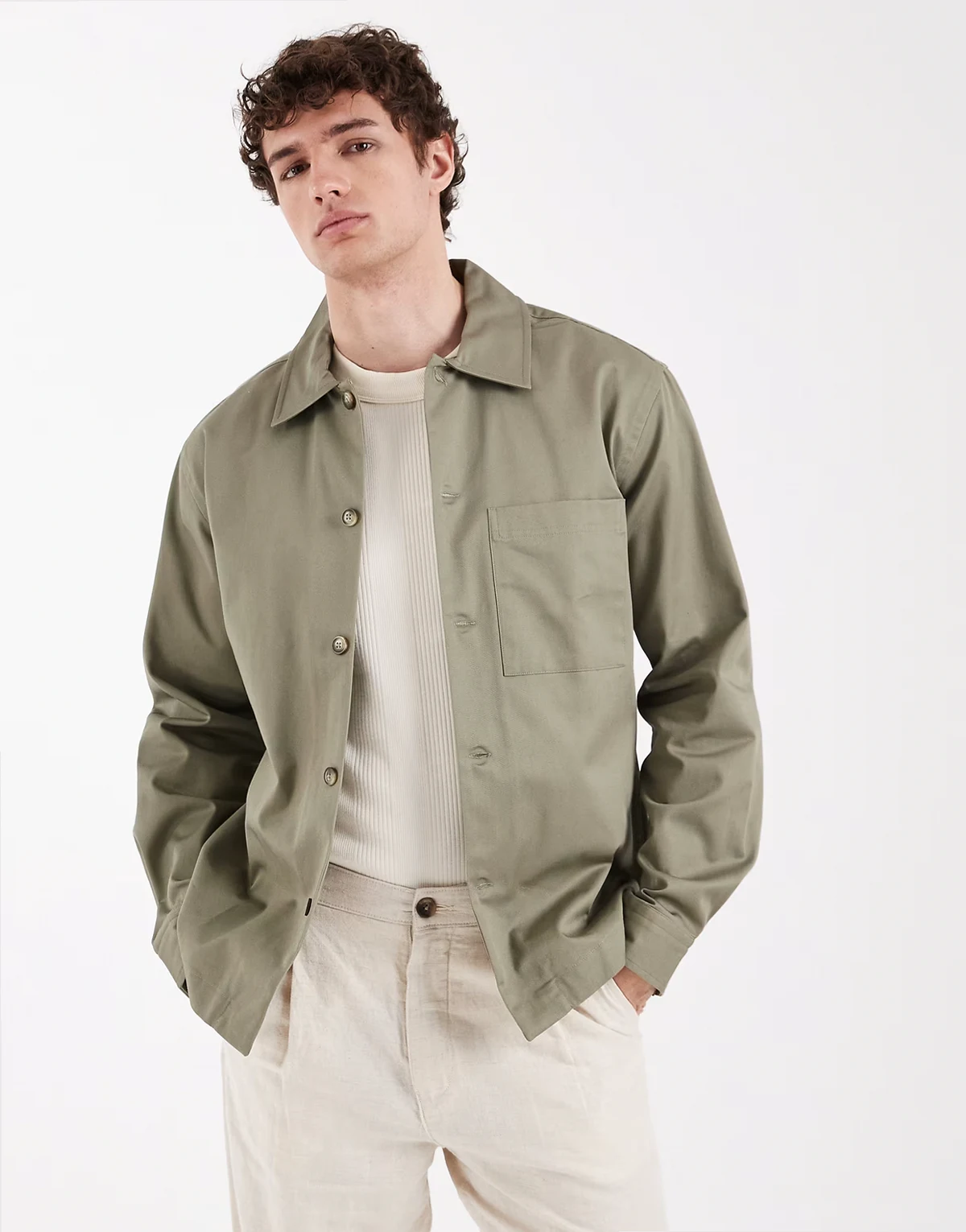 100% cotton overshirt in khaki green