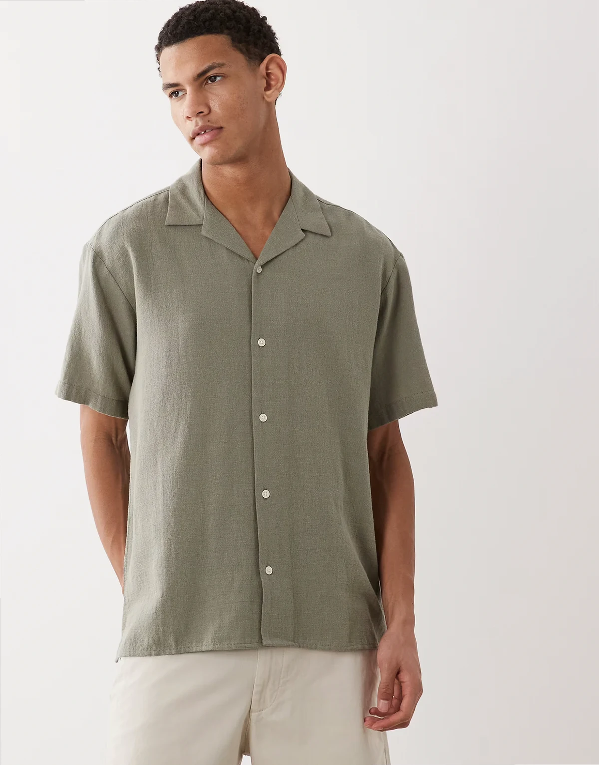 linen mix long sleeve shirt in sage green