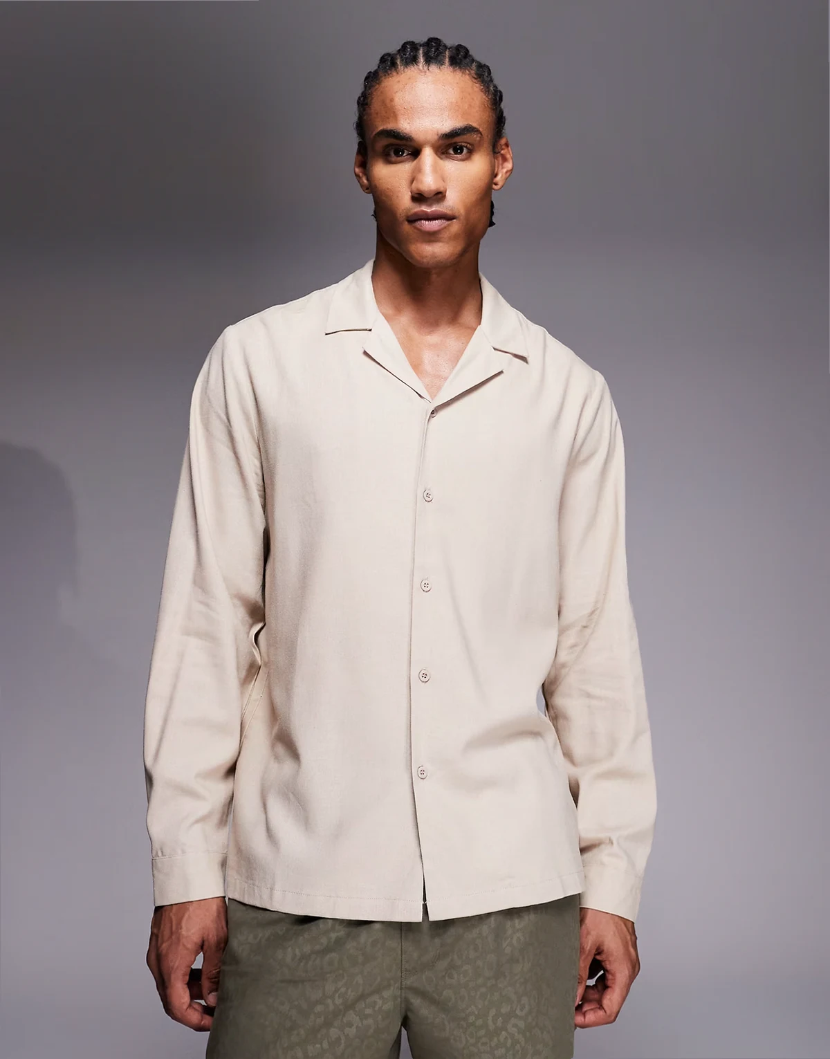 long sleeve linen look shirt in beige