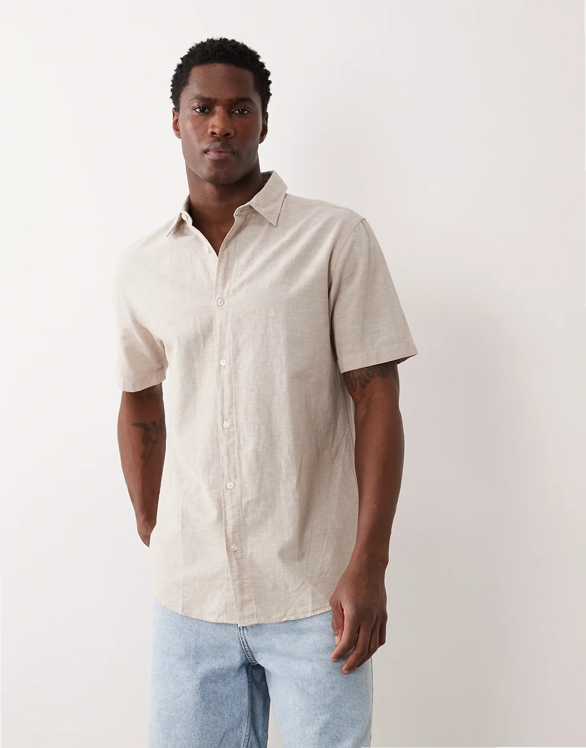 linen mix shirt with long sleeves in beige
