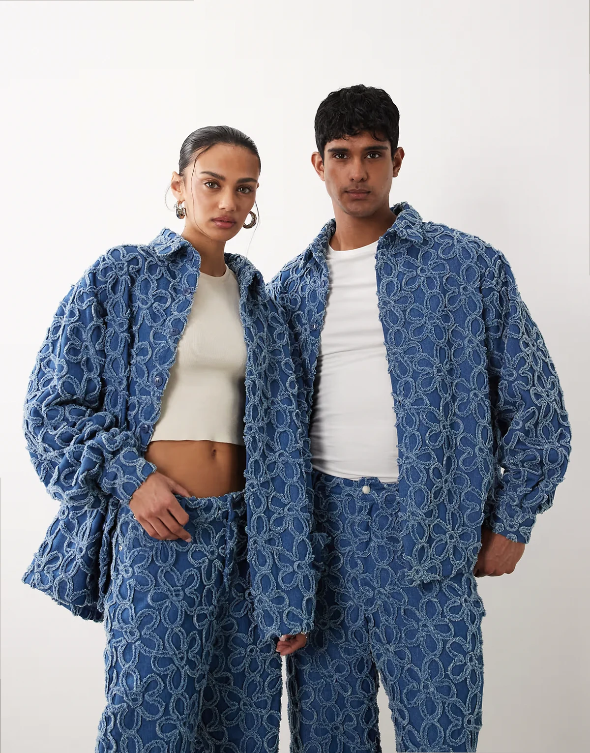 Unisex Fleur oversized denim shirt in mid blue wash - part of a set
