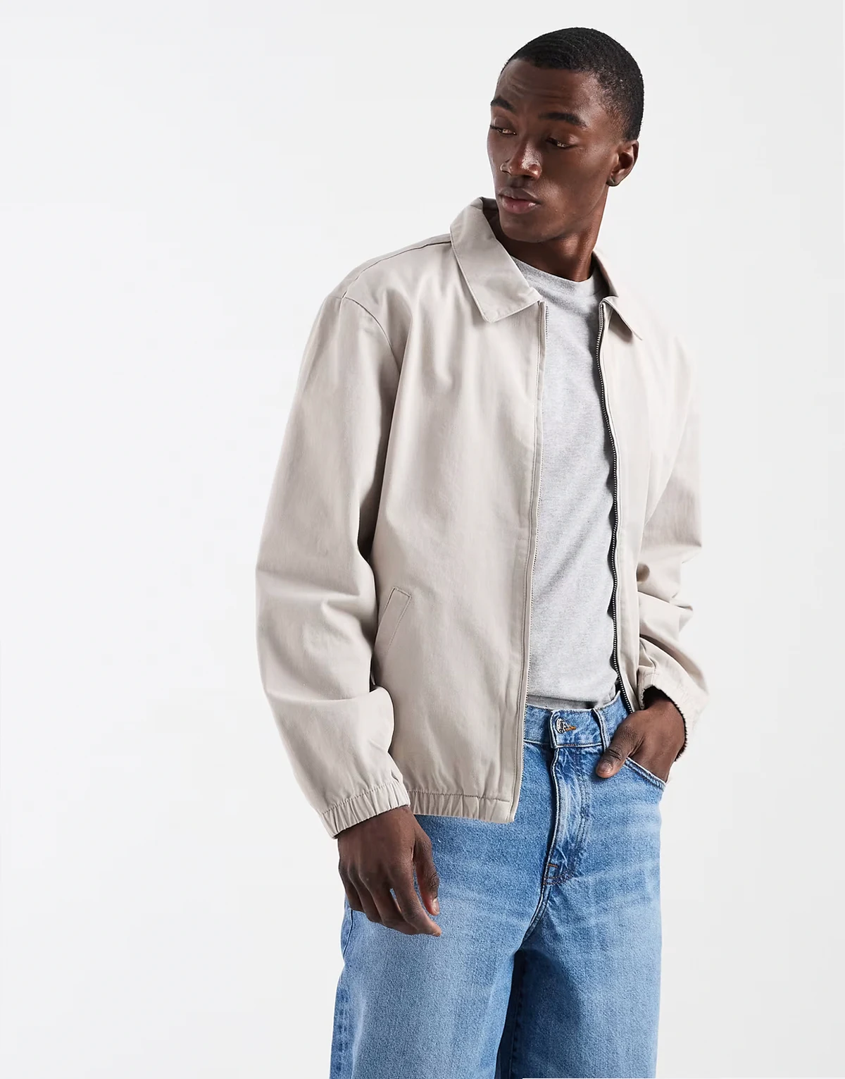 – Harrington-Jacke aus Baumwolle in Hellgrau