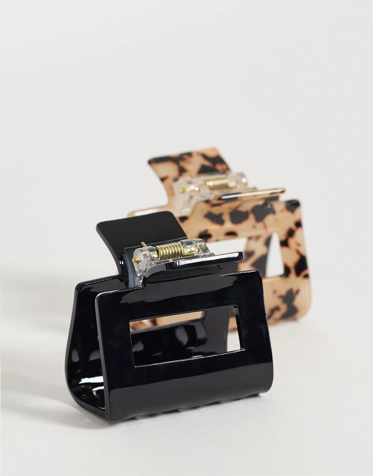 2-pack square mini claw clips in black and tortoise brown