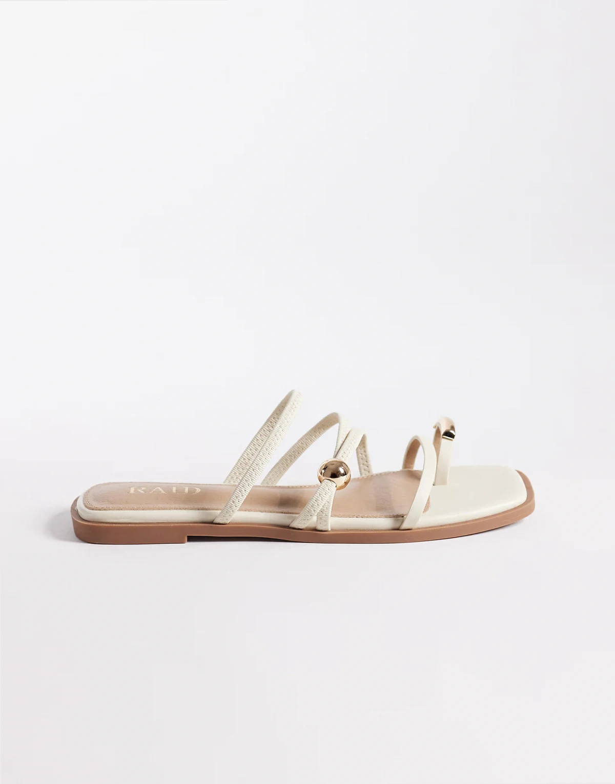 – Moon – Flache Sandalen in Cremeweiß mit Metalldetail
