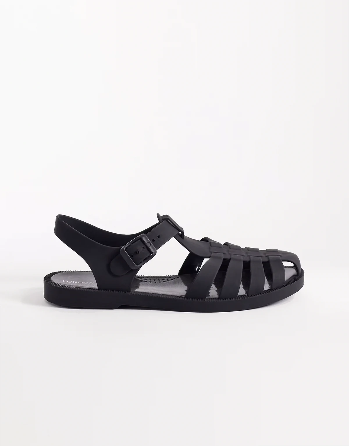 – Abby – Flache Sandalen in mattem Schwarz mit Gitterdesign