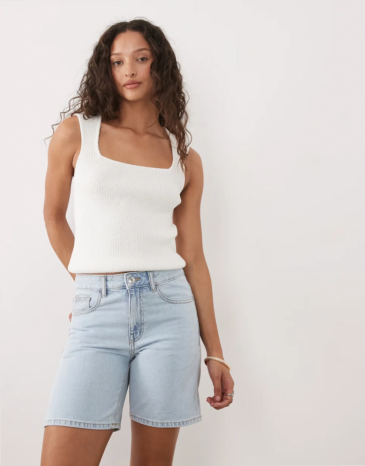 Teen 100% cotton denim Bermuda shorts in bleach wash