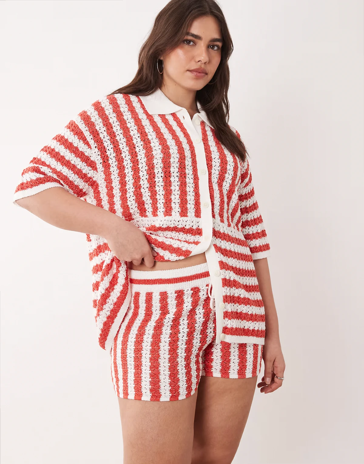 ASOS DESIGN Curve beach knit short in red stripes - part of a set