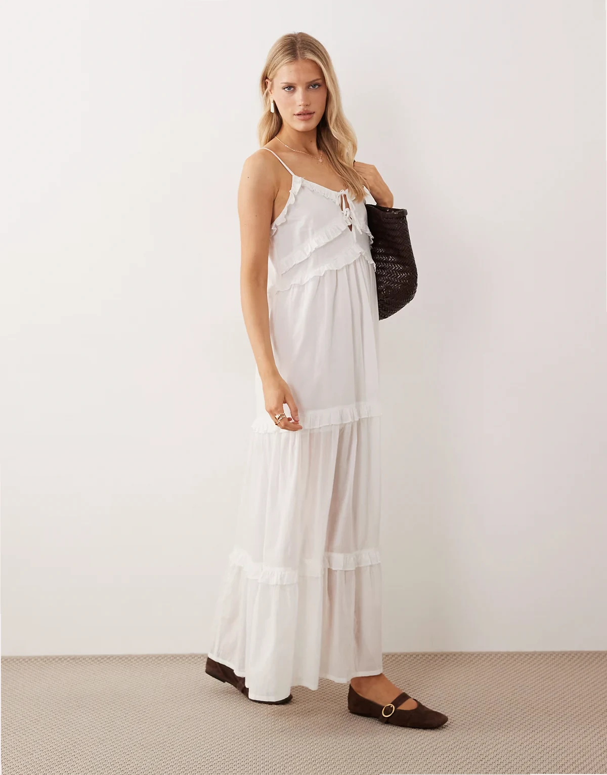 ruffle maxi dress in white