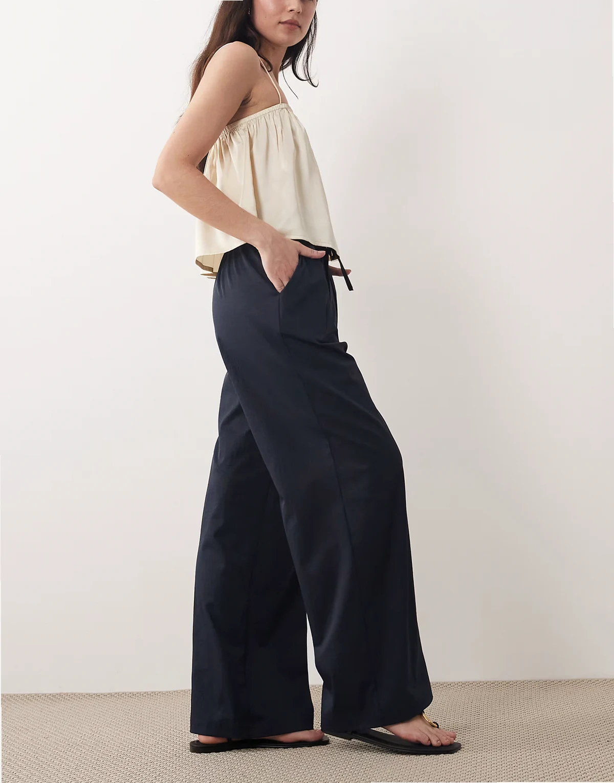 pull on wide leg pants in navy