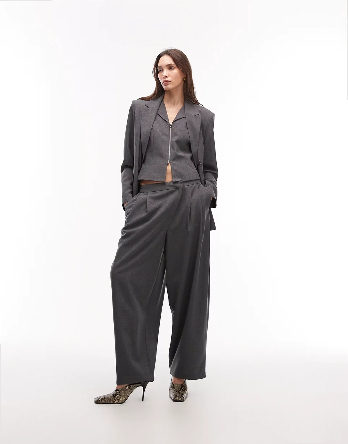 balloon pants with asymmetric waistband in gray