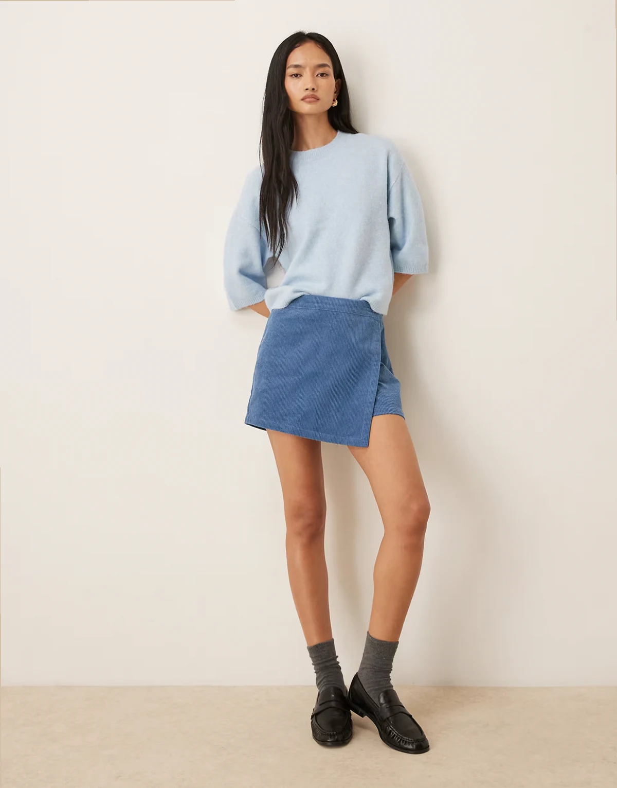 corduroy mini skort in blue