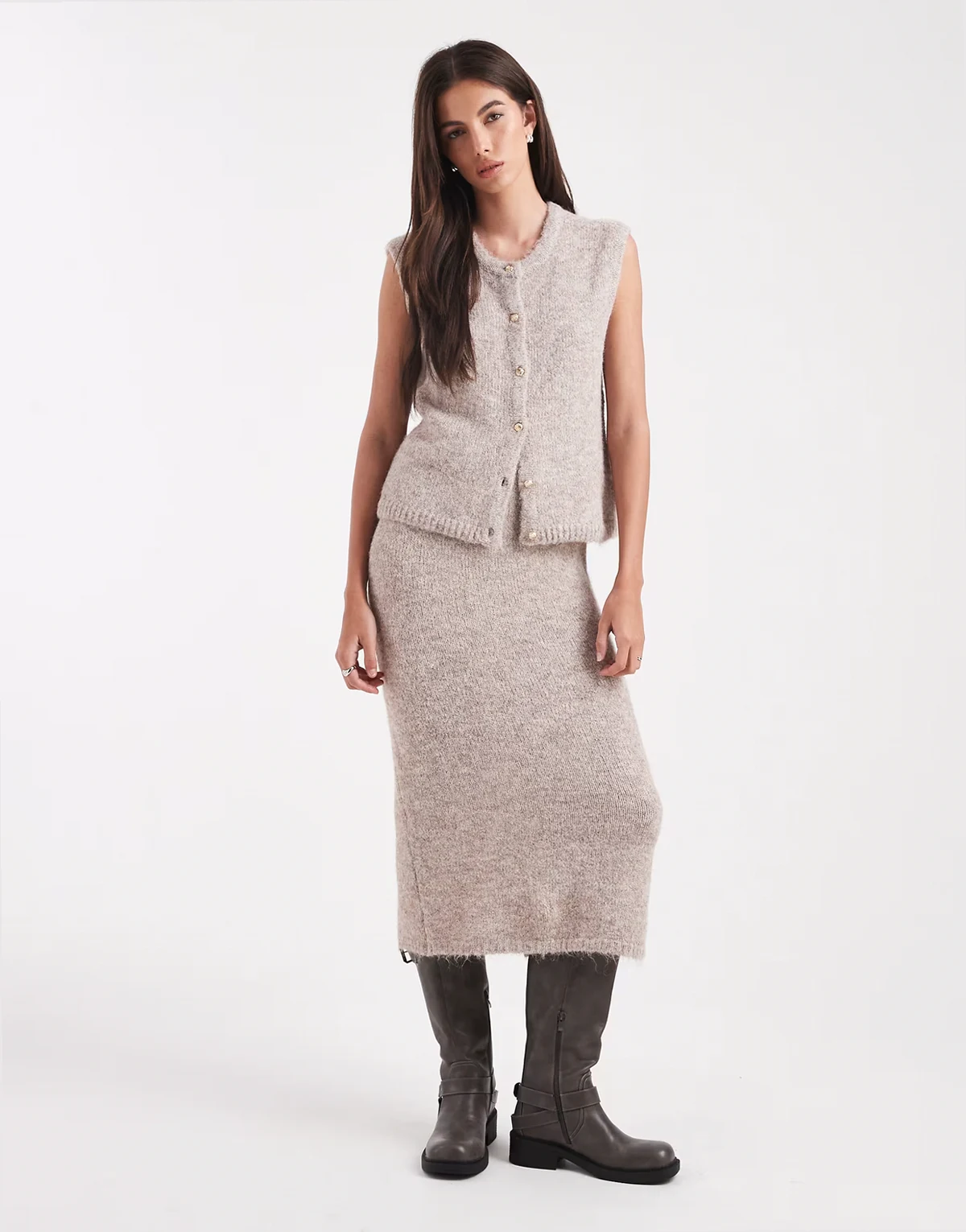 knitted midi skirt in hummus melange - part of a set