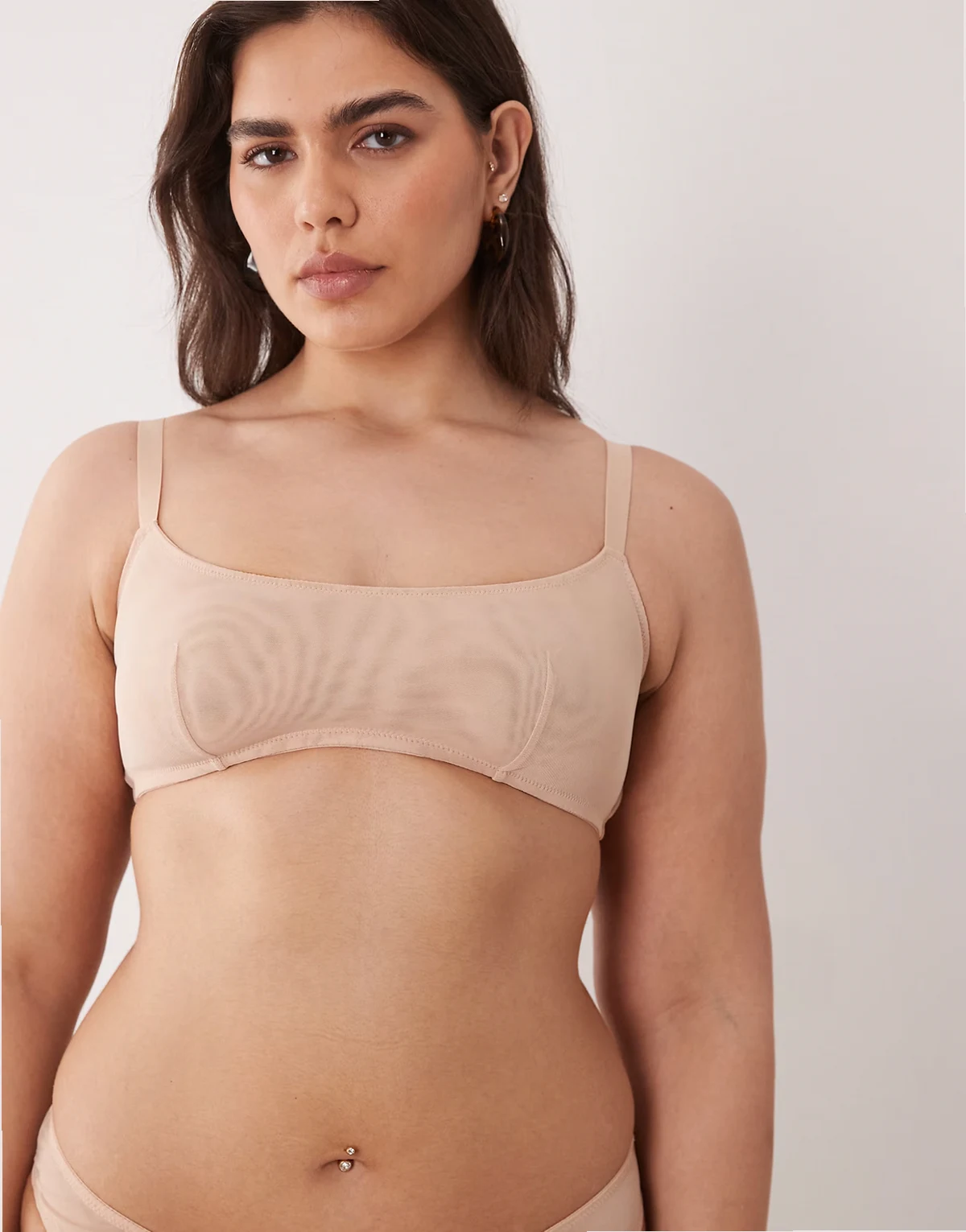 ASOS DESIGN Curve Tammy sheer mesh scoop neck crop top in beige