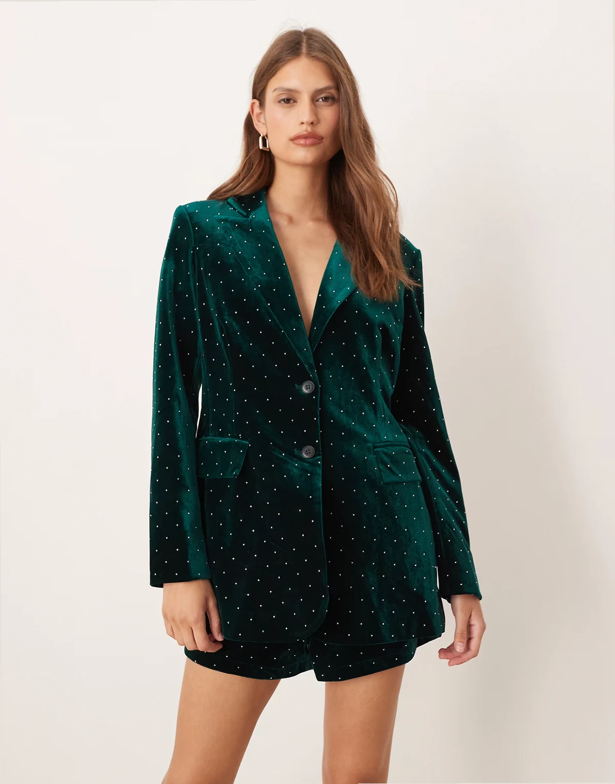 embellished velvet blazer in emerald - part of a set