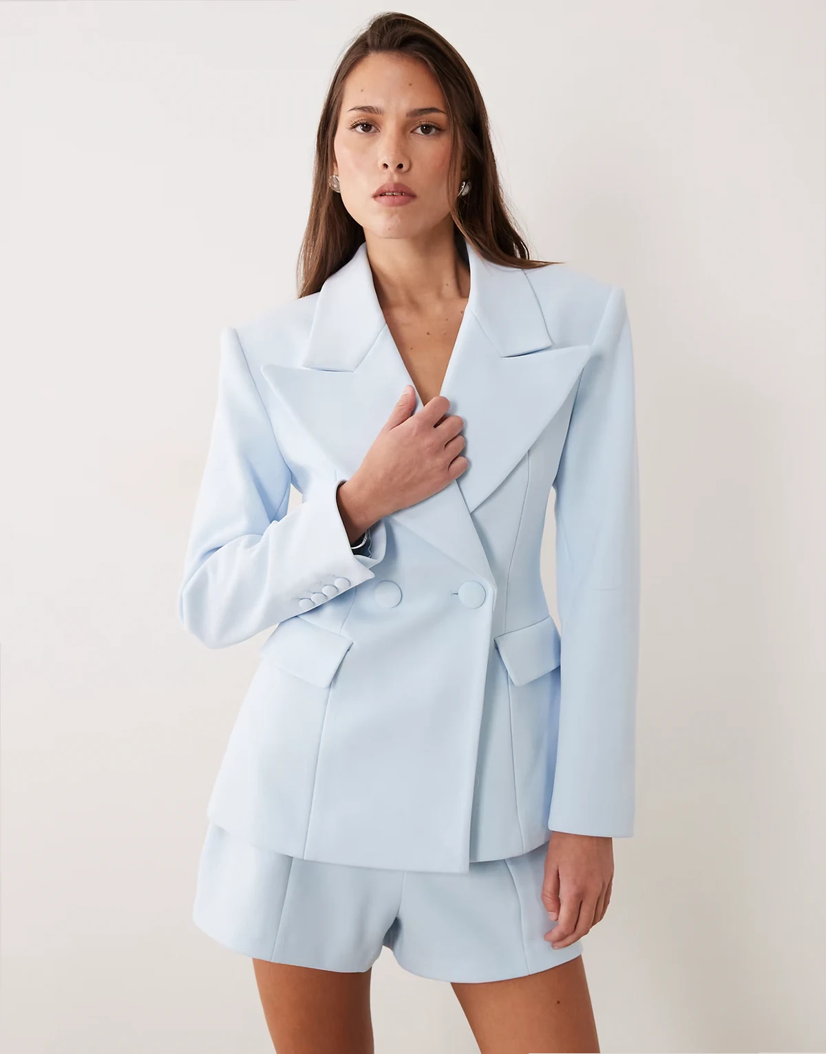 Charlotte oversized lapel cinch waist blazer in baby blue - part of a set