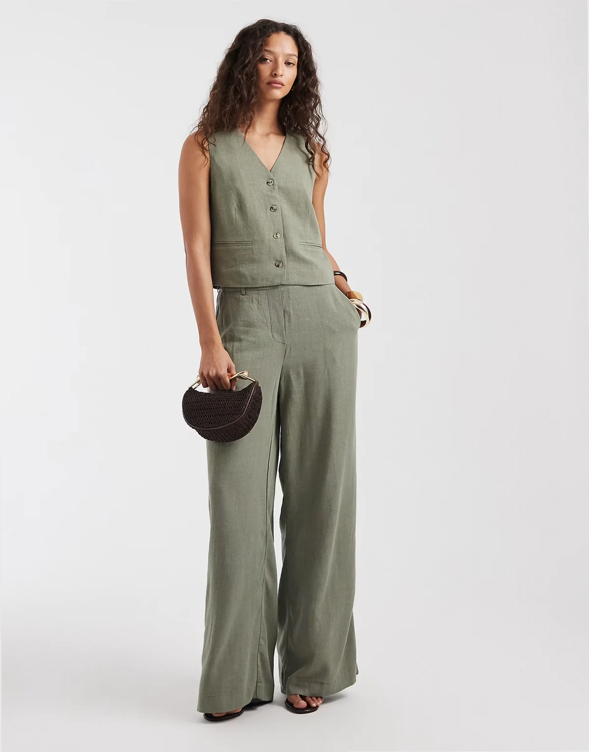 mix & match wide leg tailored pants in dark green