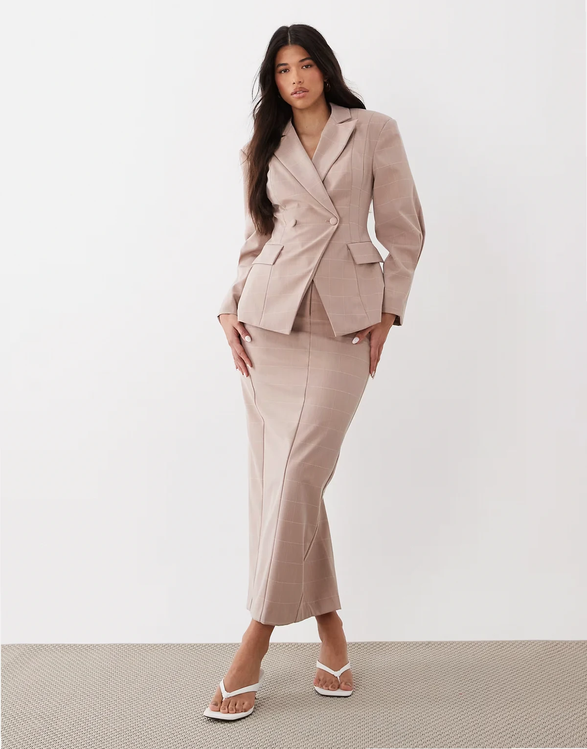 pencil midi skirt in pink plaid - part of a set