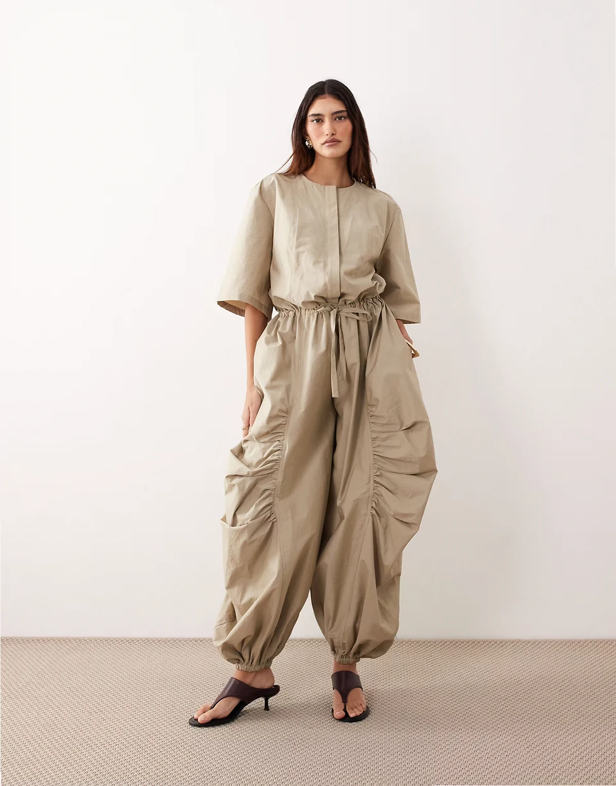 oversized utility jumpsuit in stone