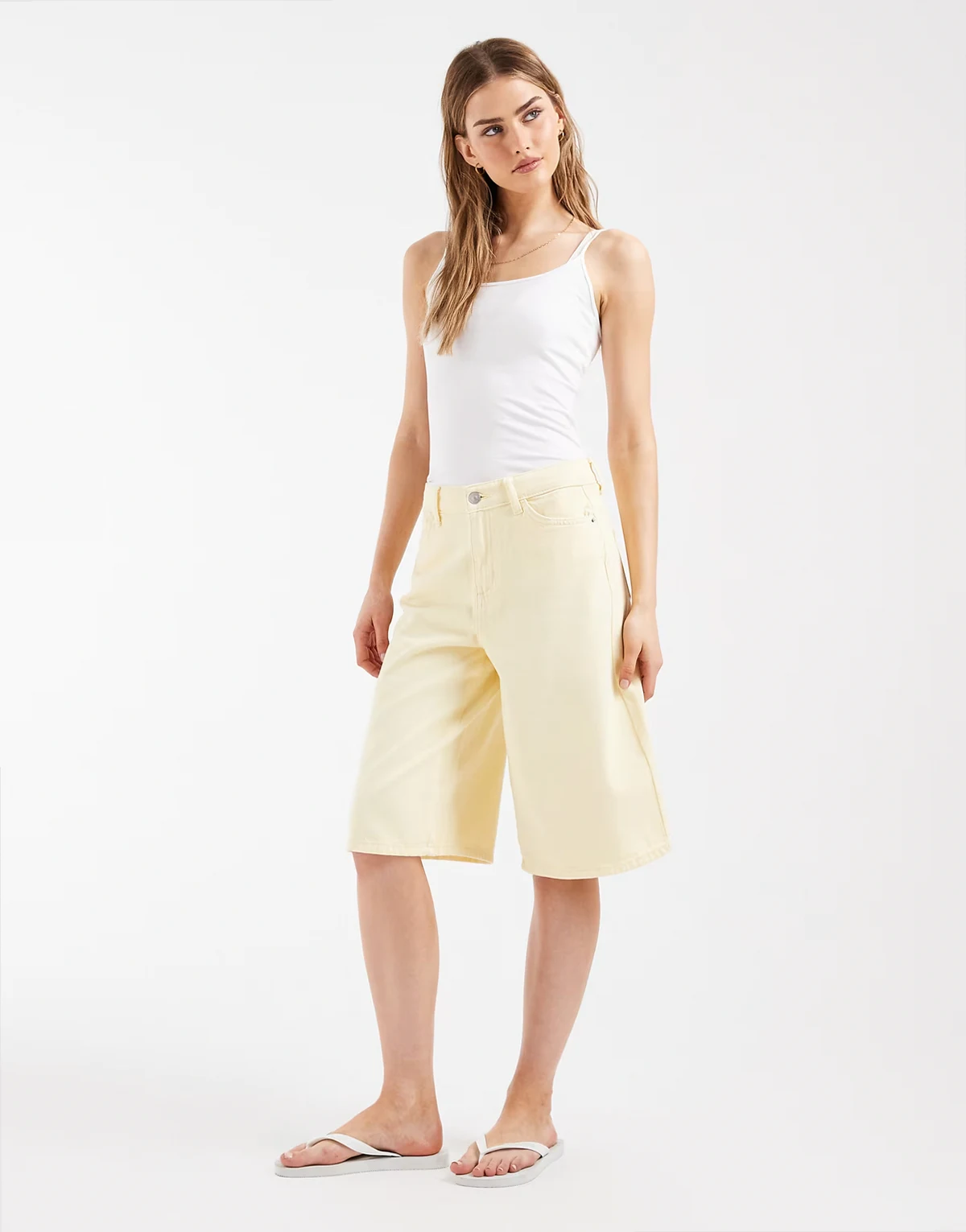 longline denim shorts in pale yellow