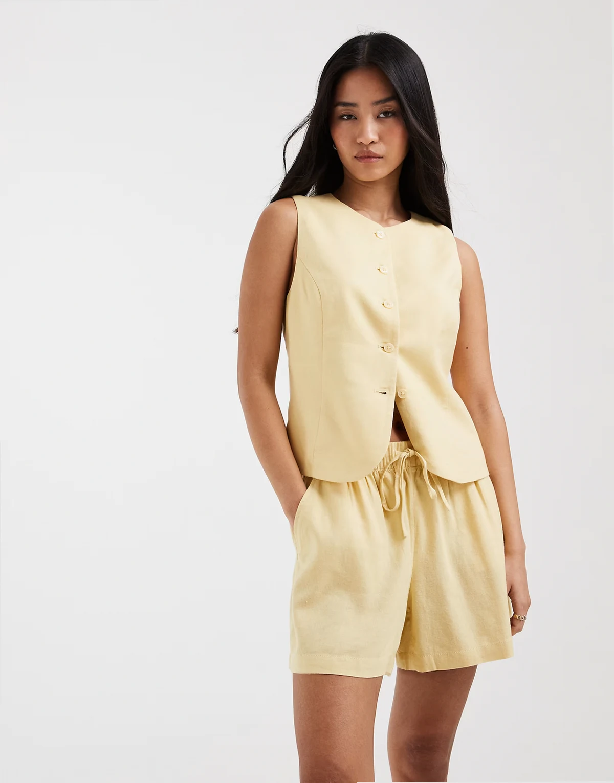 linen blend shorts in pale yellow - part of a set