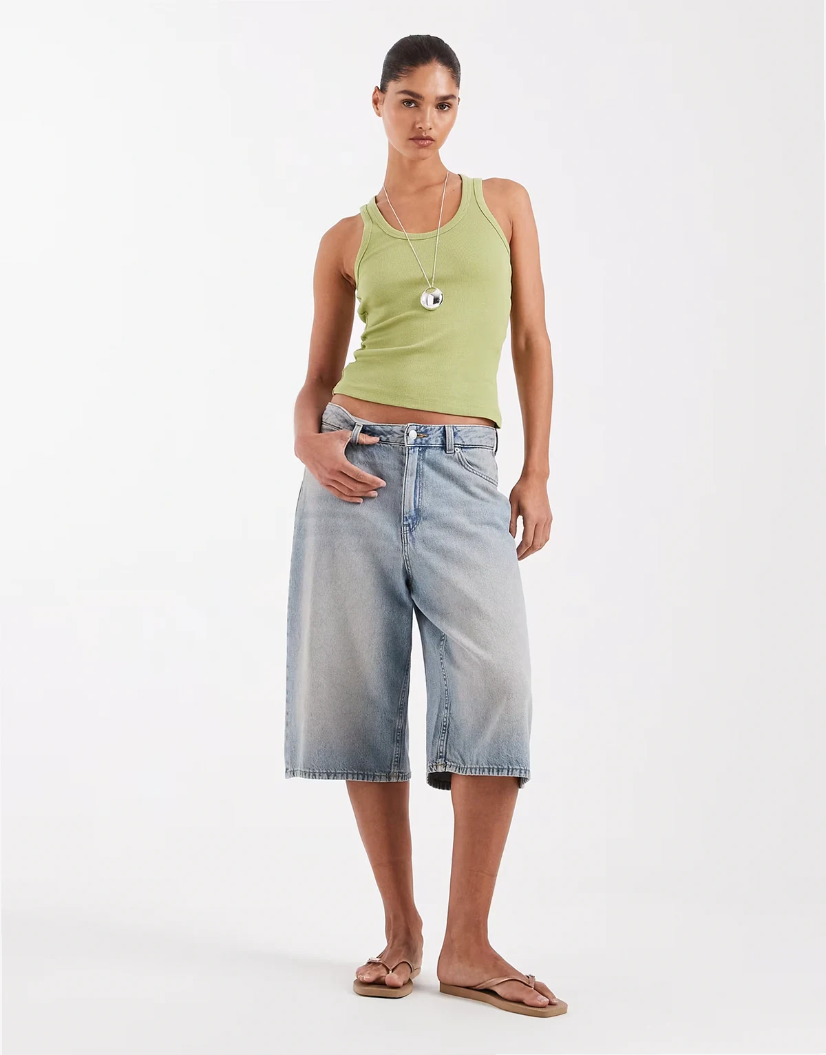 – Kyoto – Weite Jeans-Jorts in Hellblau