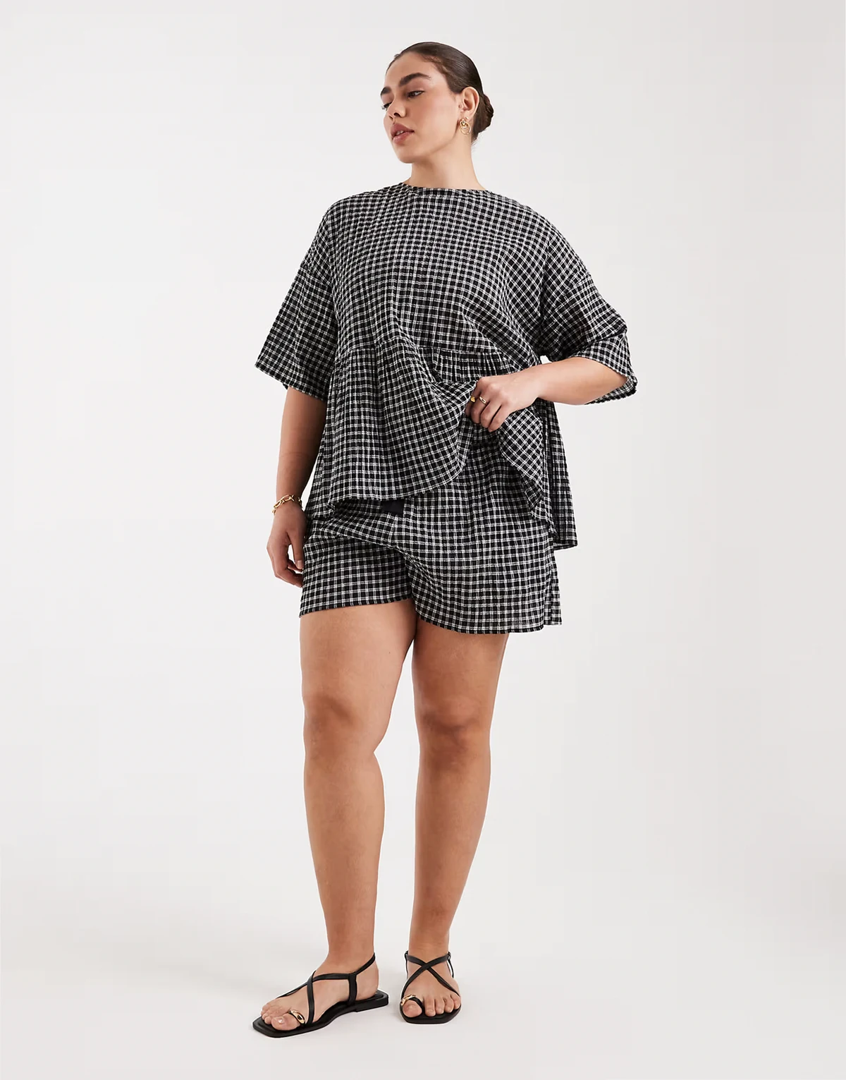 ASOS DESIGN Curve – Szorty w kratę z wiązaniem w talii i kieszeniami