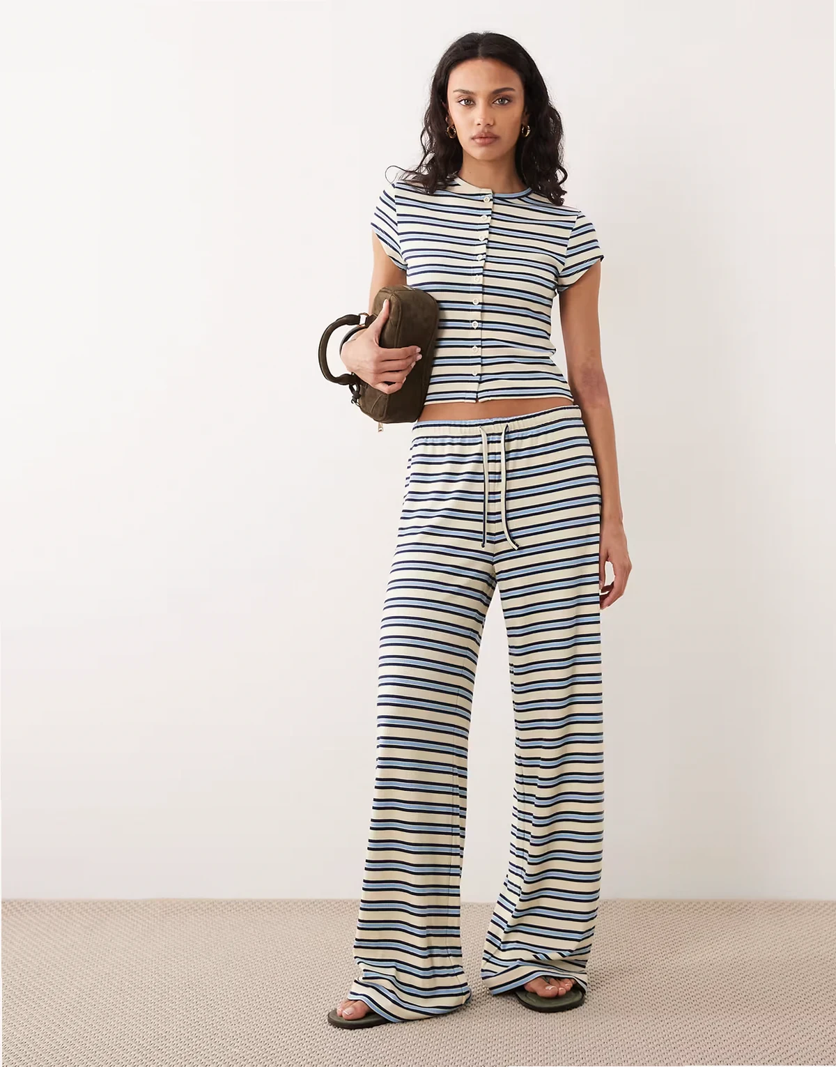 wide leg ribbed pants in buttermilk stripe