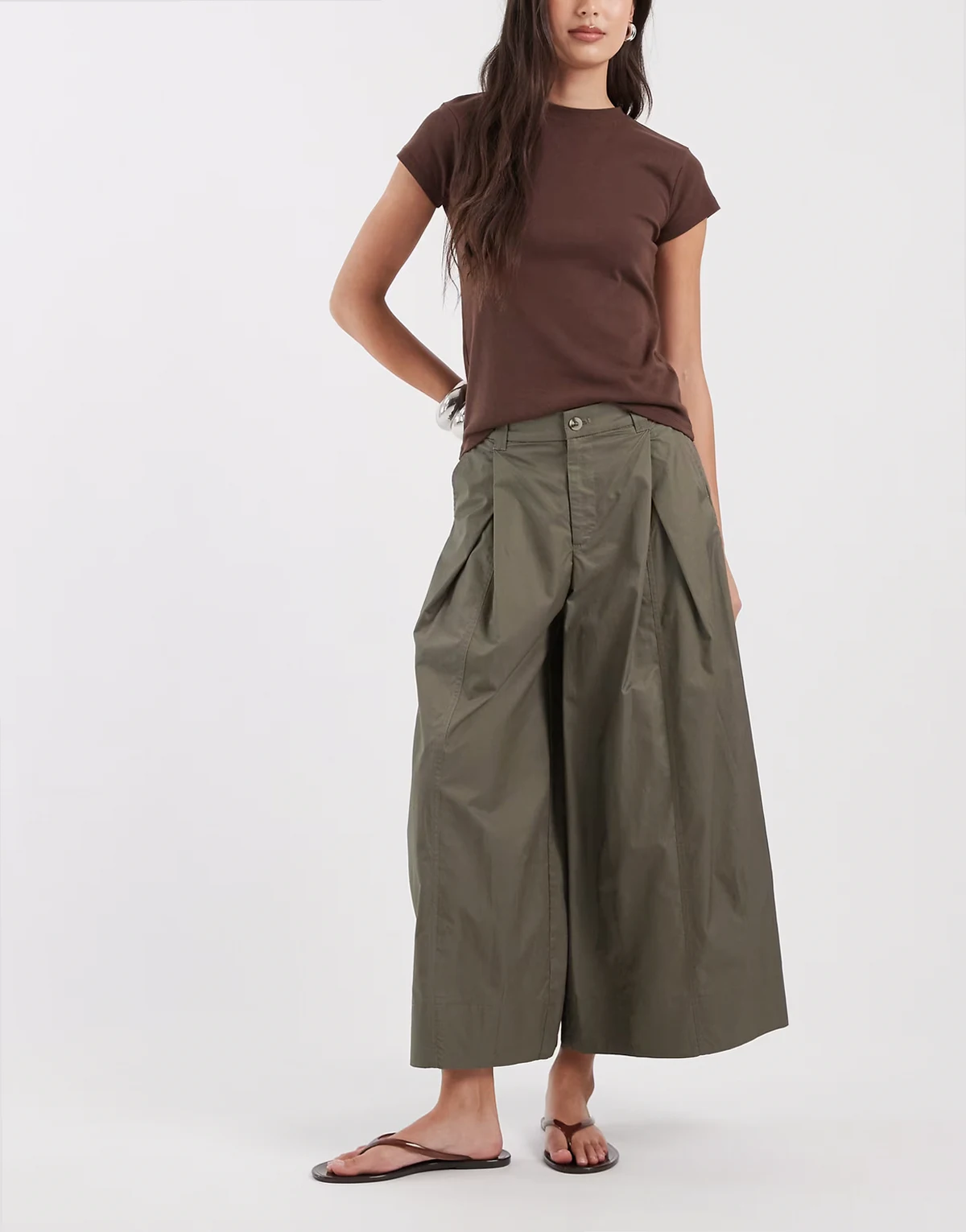 – Hosenrock in Khaki mit weitem Bein