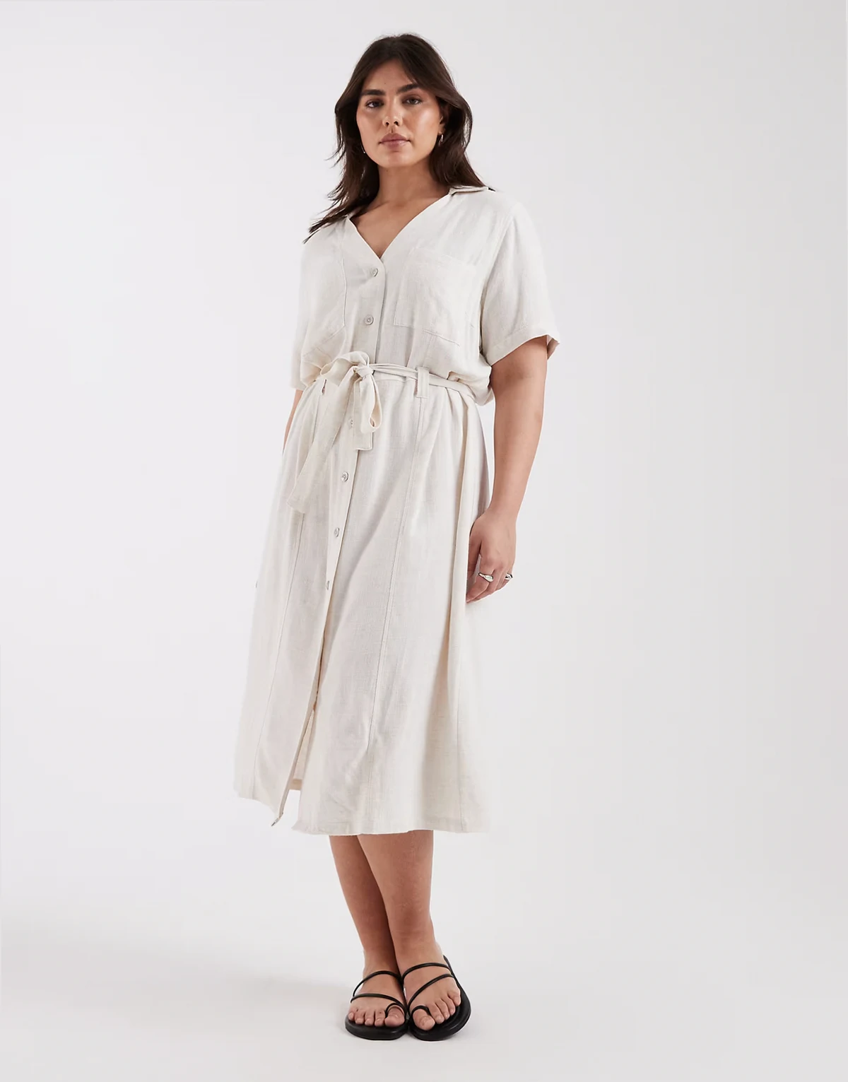 linen mix shirt dress in cream