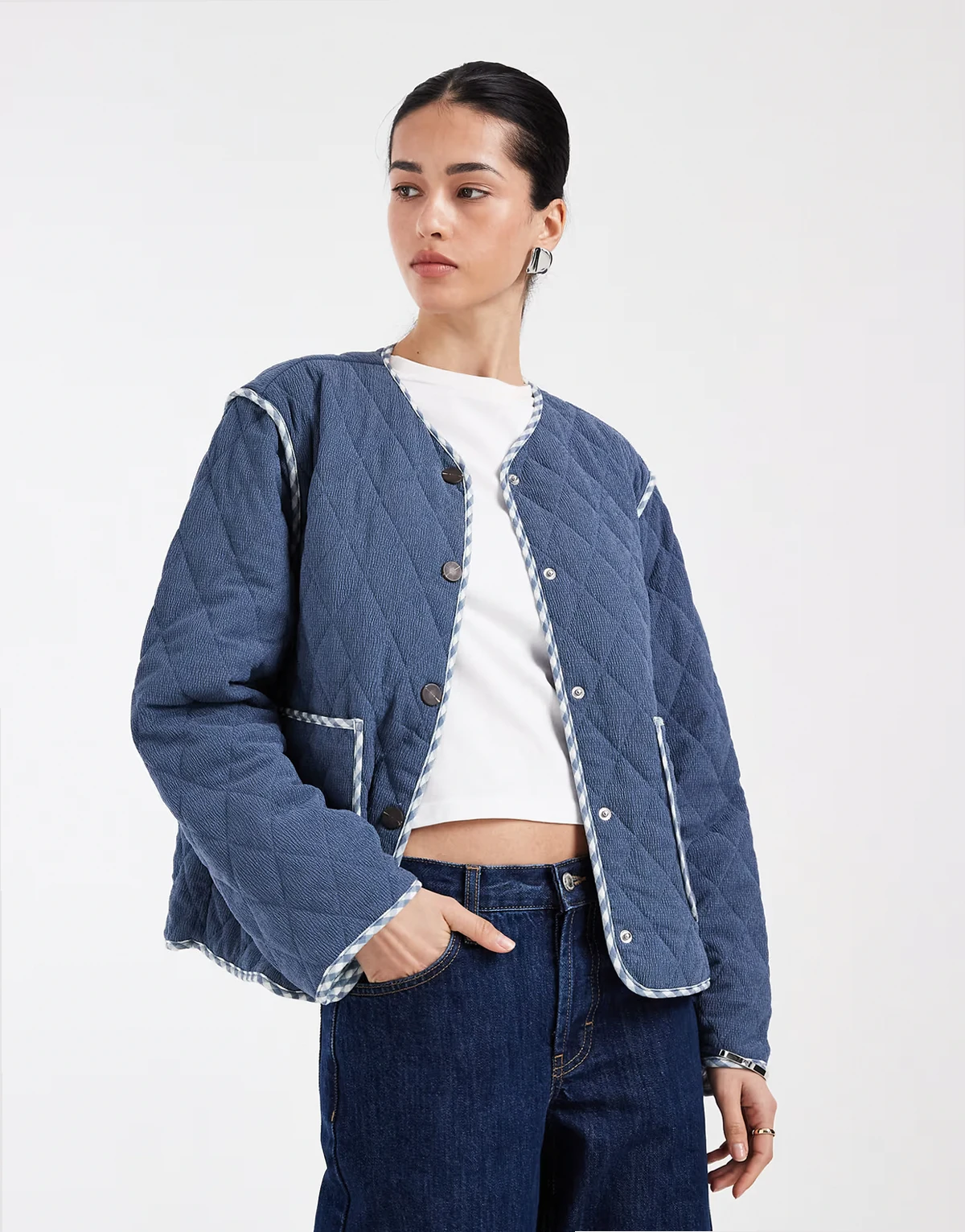 reversible quilted jacket in blue print
