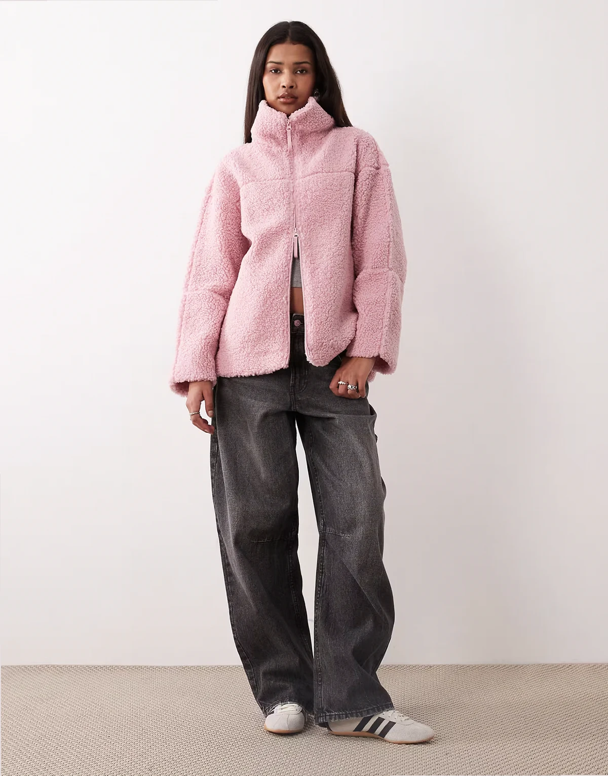 teddy zip up jacket in pink