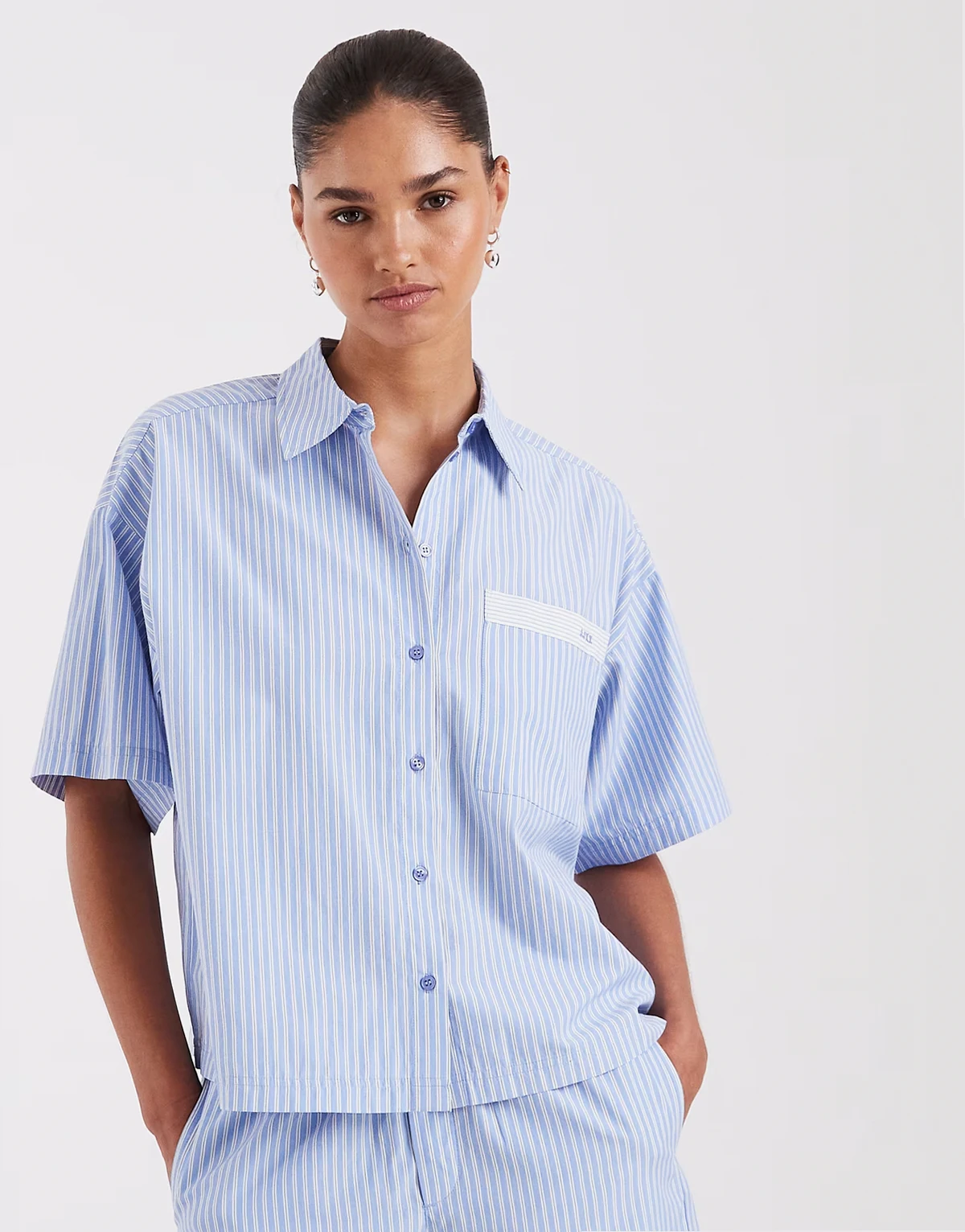 poplin striped shirt in blue - part of a set
