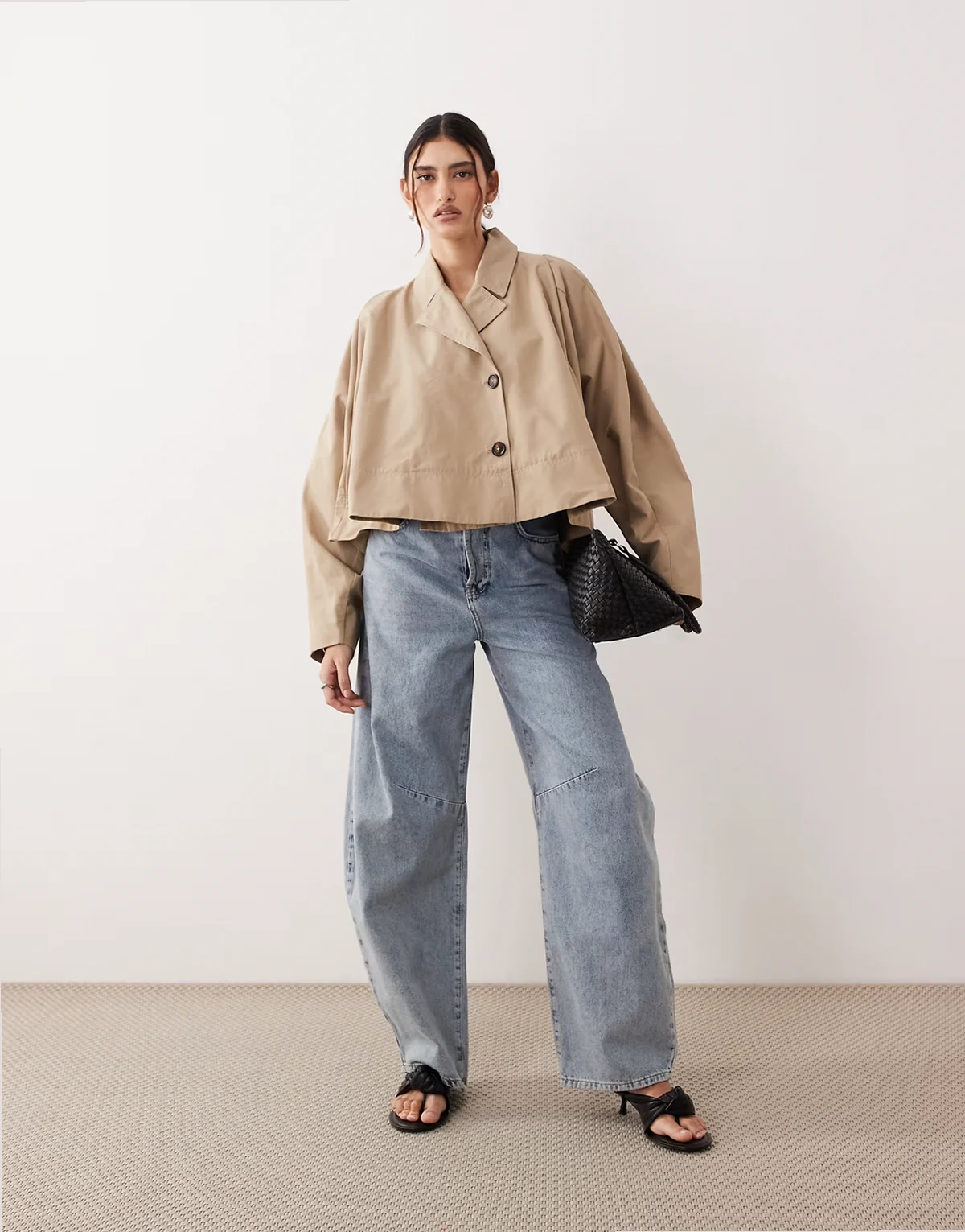 cropped trench coat in tan - part of a set