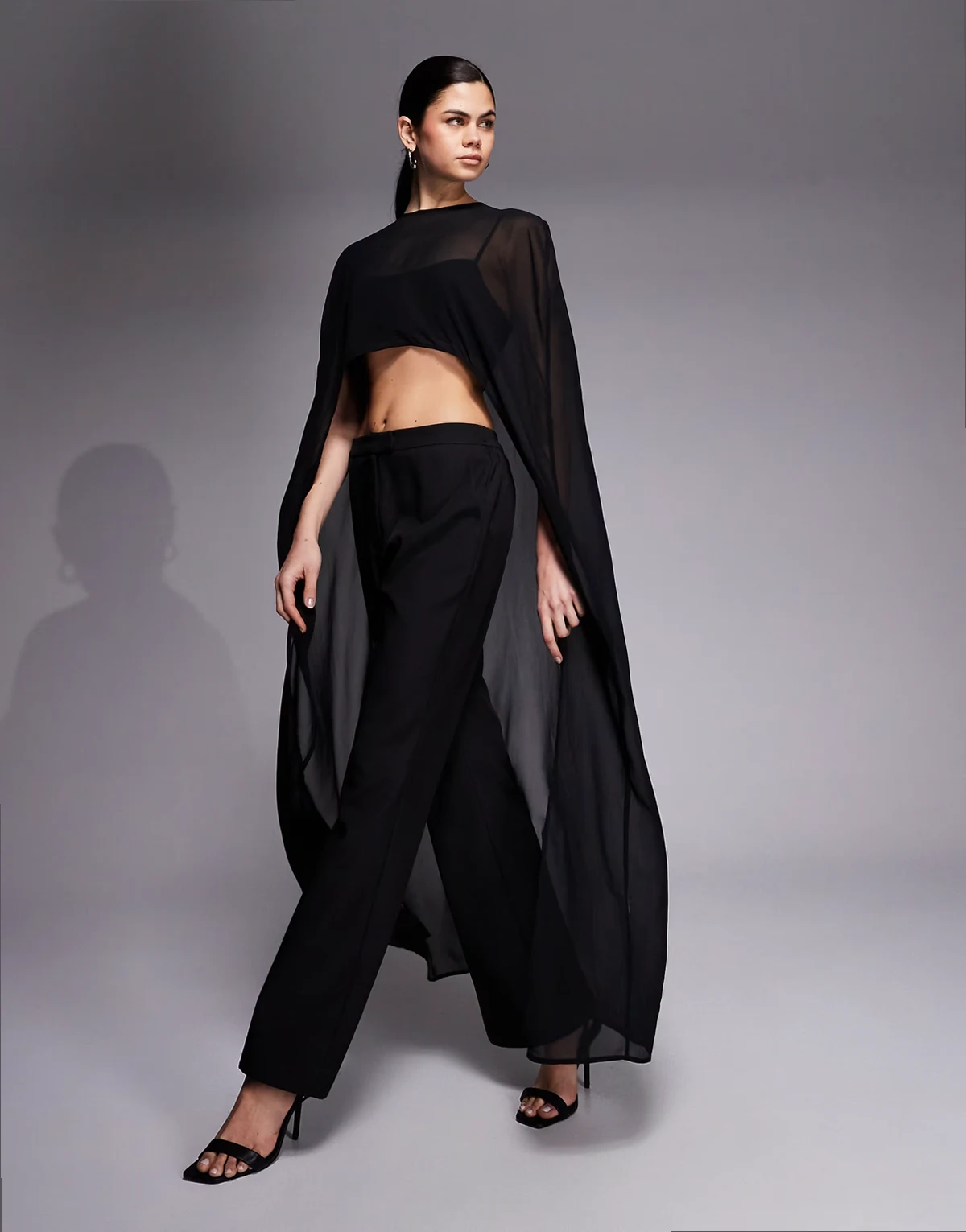exclusive chiffon longline crop cape top in black - part of a set