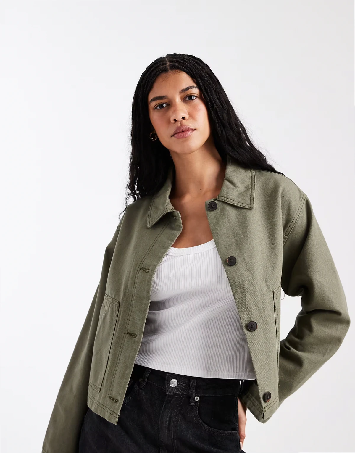 – Krótka bawełniana kurtka Harrington w kolorze khaki