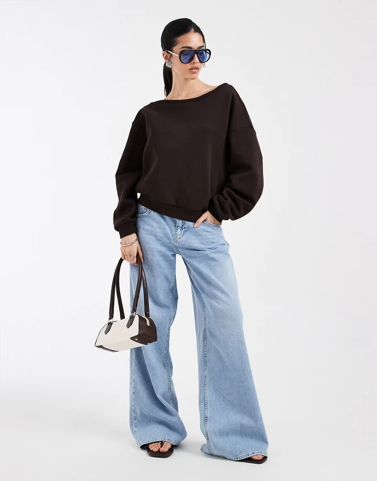 asymmetric neck sweatshirt in chocolate brown