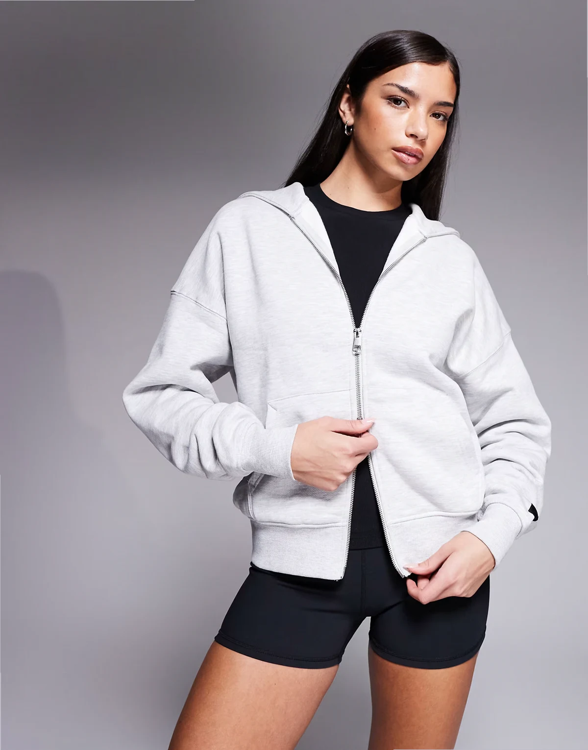 Icon Rest Day heavyweight 440gsm cotton zip up oversized hoodie in light gray heather