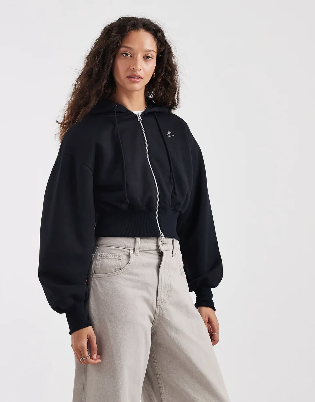 Pheonix Fleece goddess dimante cropped hoodie in black