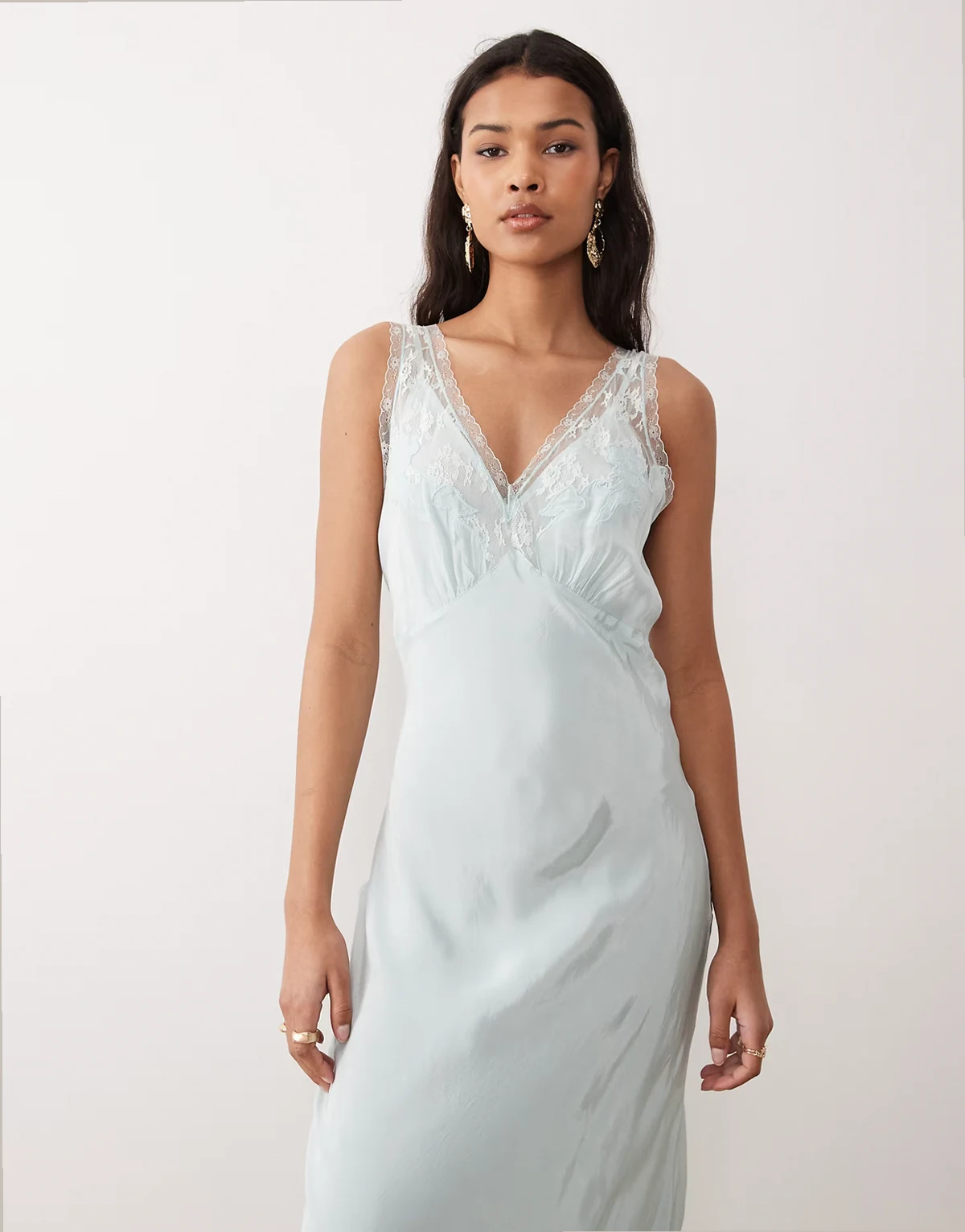 Lenora lace detail cami maxi dress in pale blue