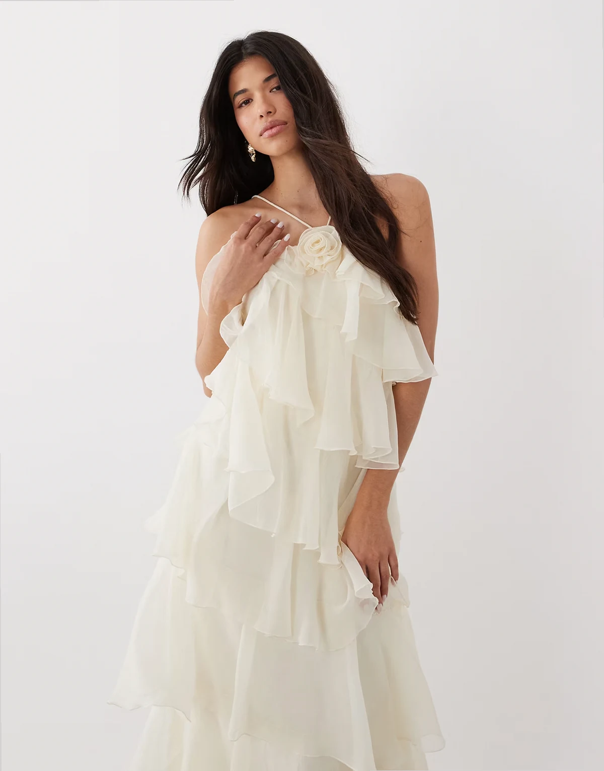 frill maxi dress in cream