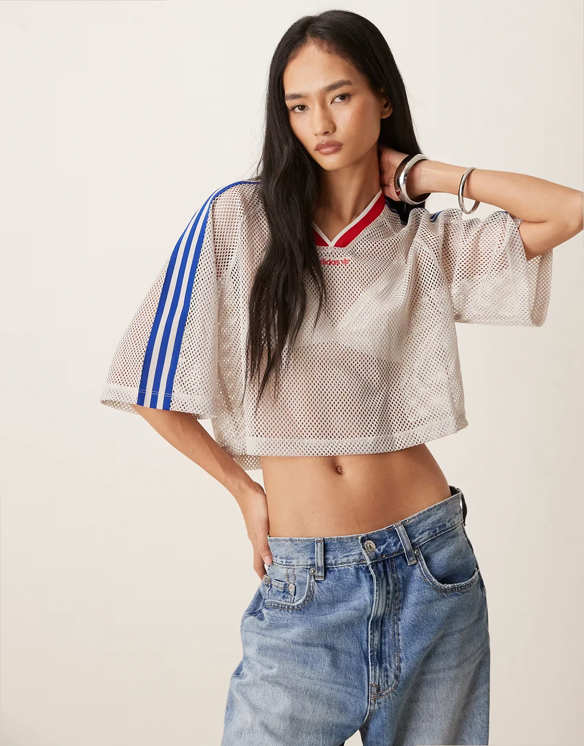 mesh cropped tee in gray