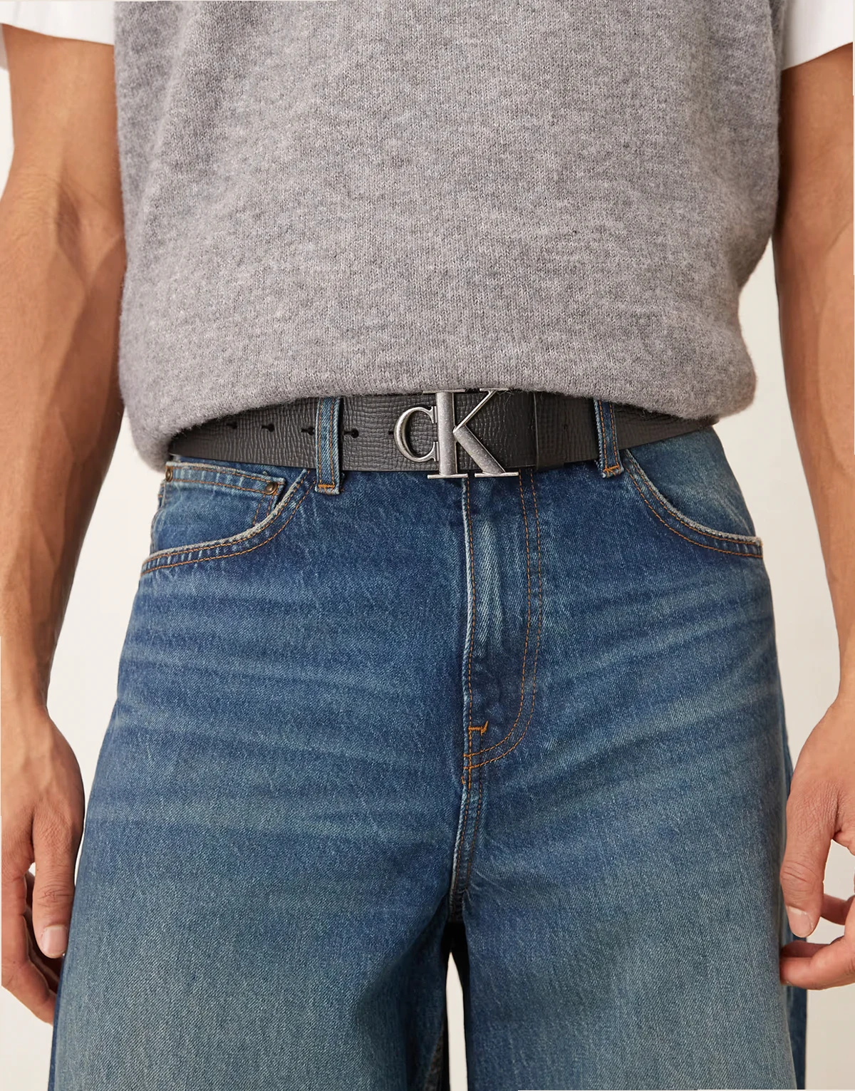 real leather belt with silver buckle in black