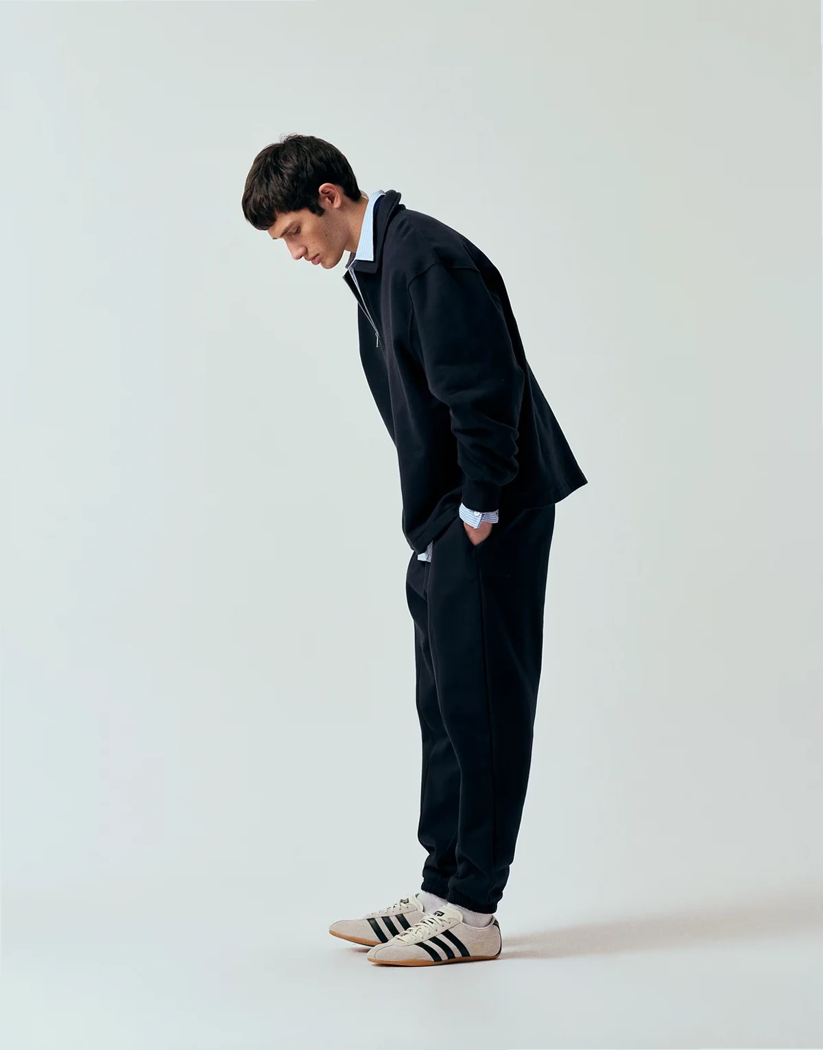 tapered sweatpants with pleats in navy - part of a set