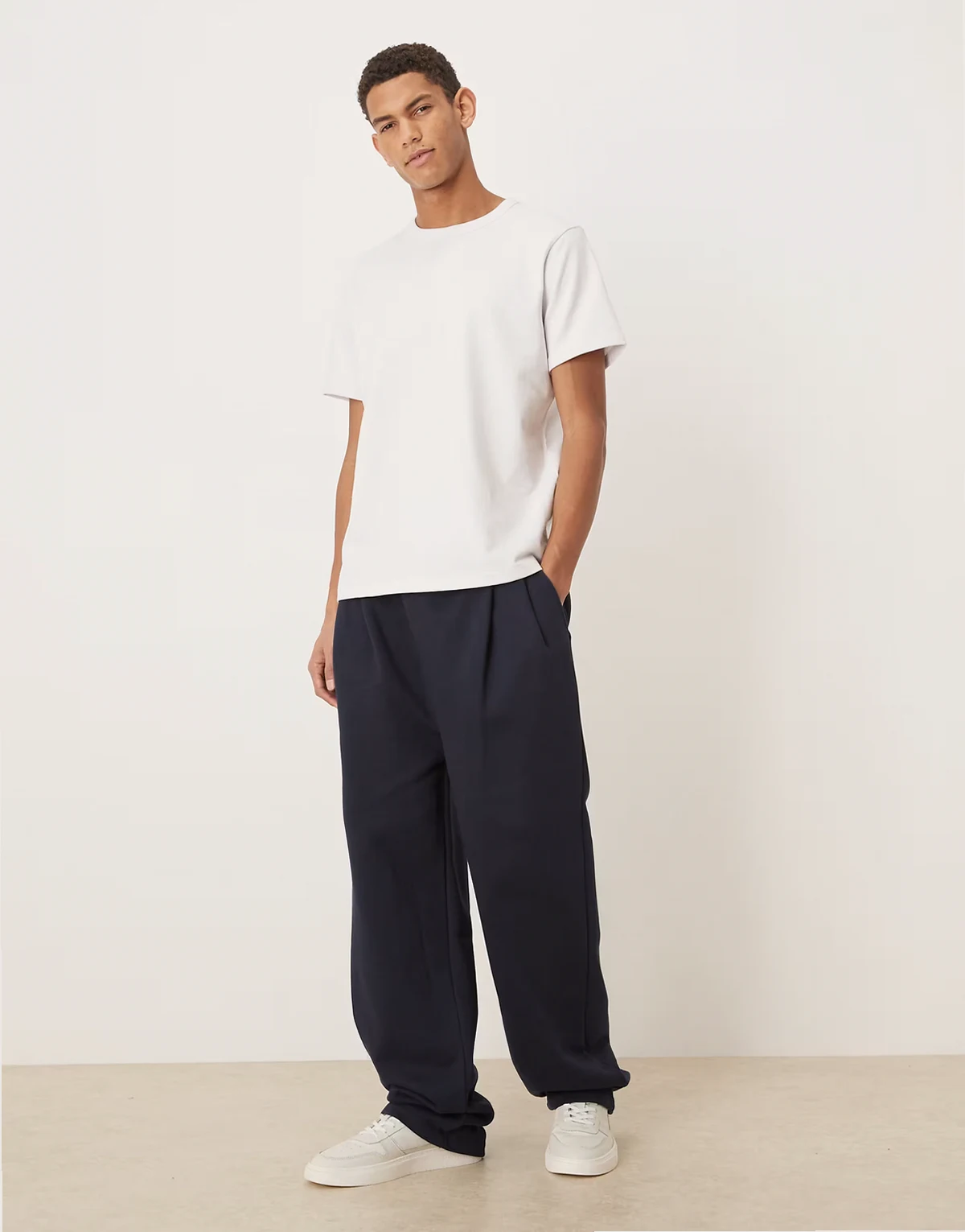 premium wide leg sweatpants with pleats in navy - part of a set