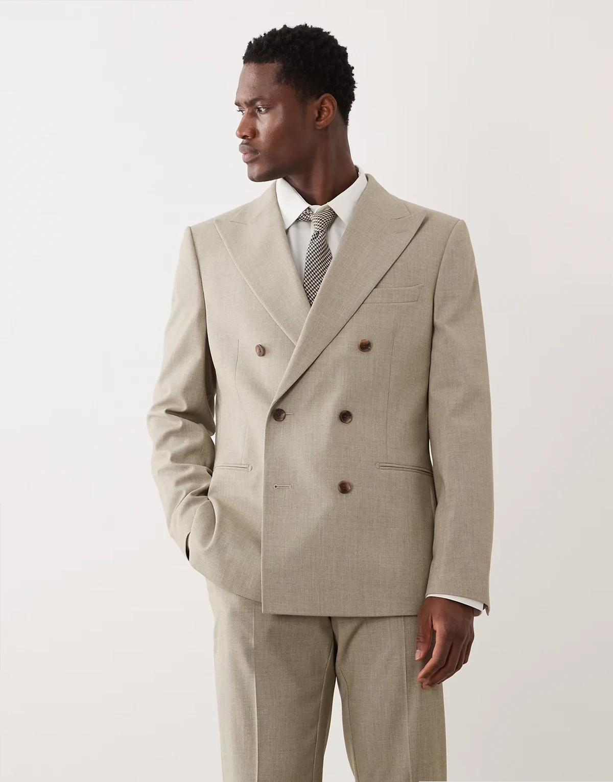 double breasted slim suit jacket in heathered light green