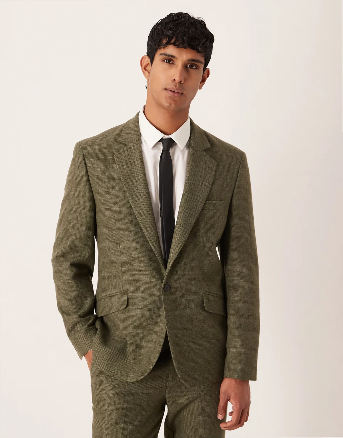 slim suit jacket in dark green plaid