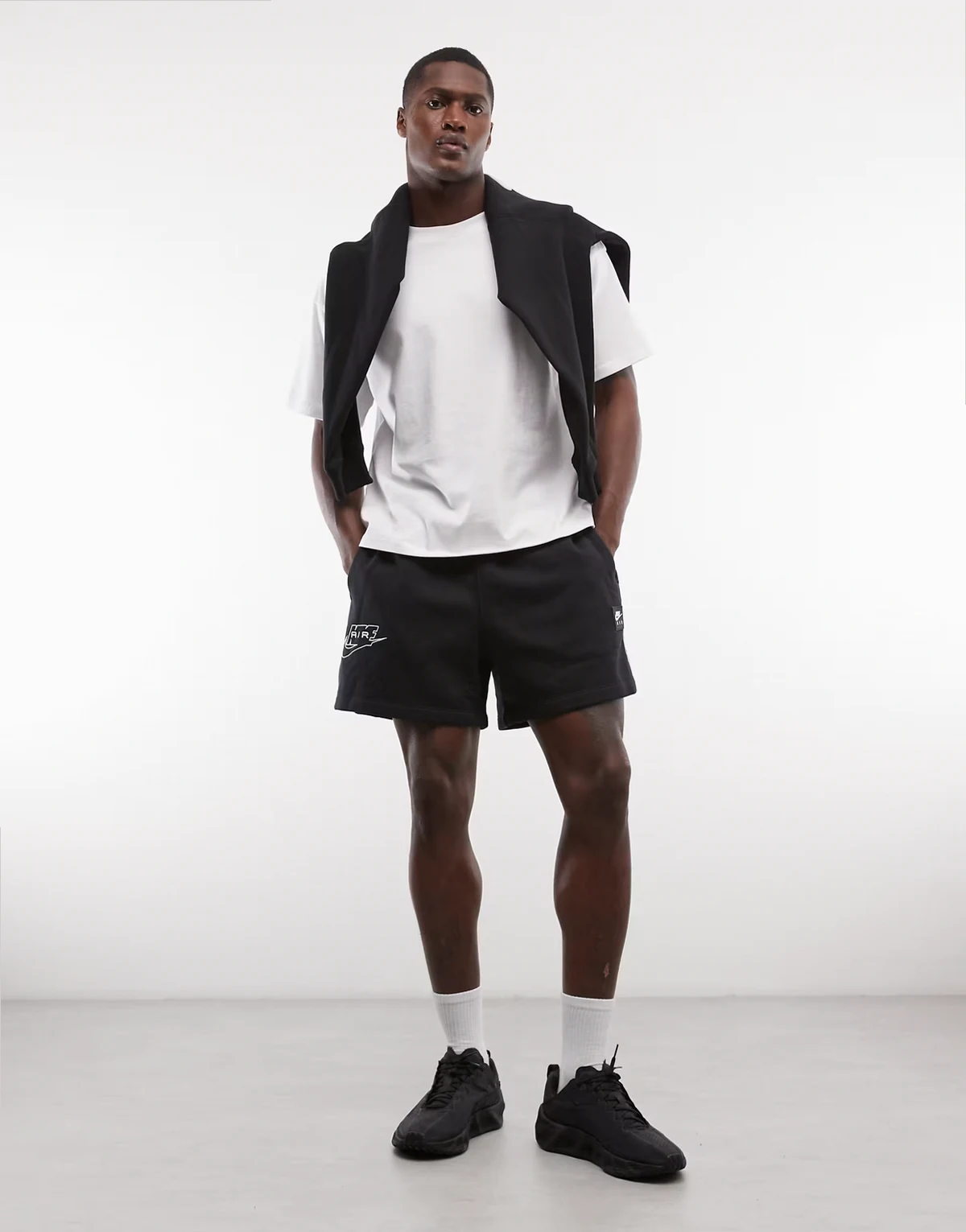 Air shorts with stripe detailing in black
