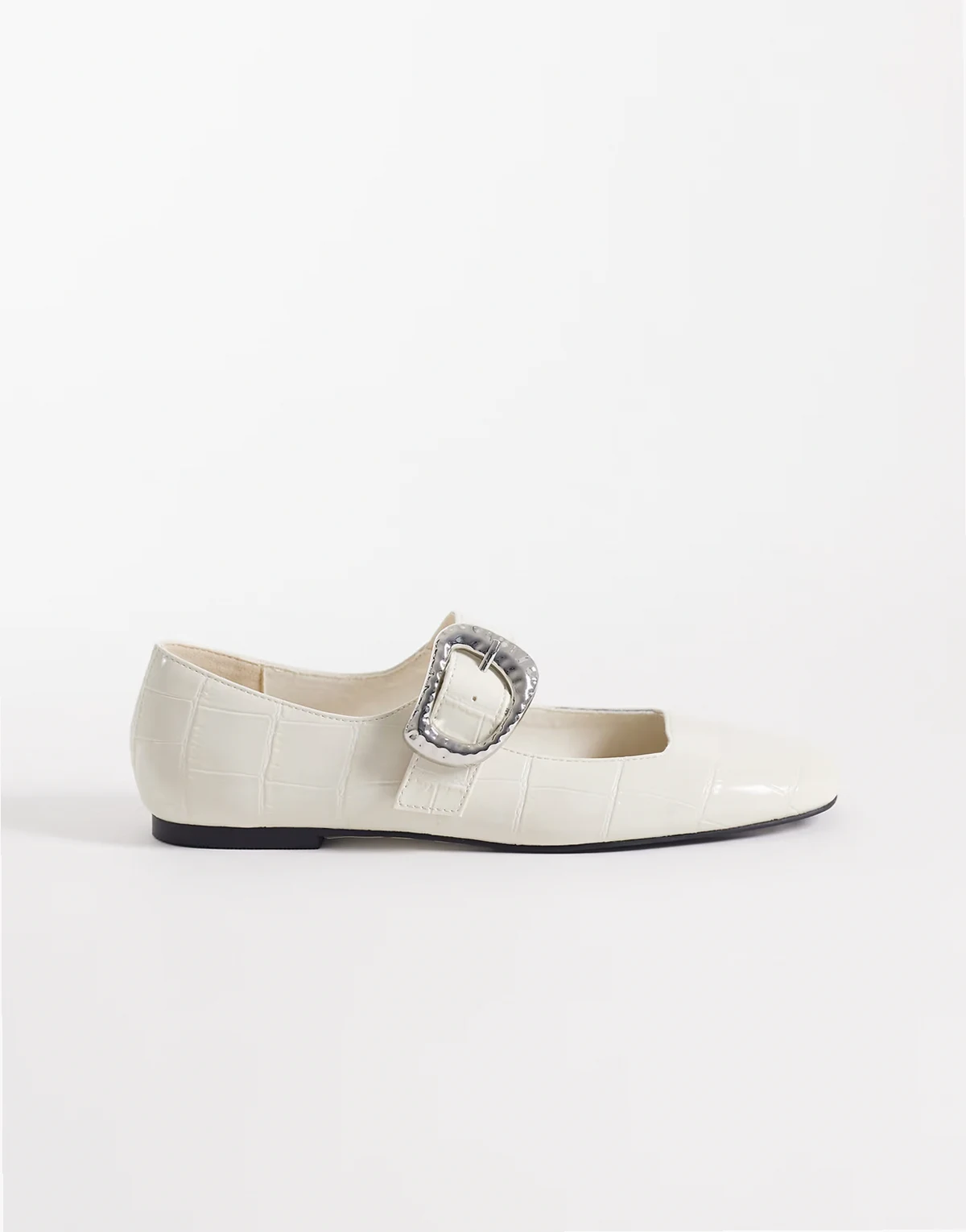 – Linton – Mary-Jane-Ballerinas in weißer Kroko-Optik mit eckiger Zehenpartie