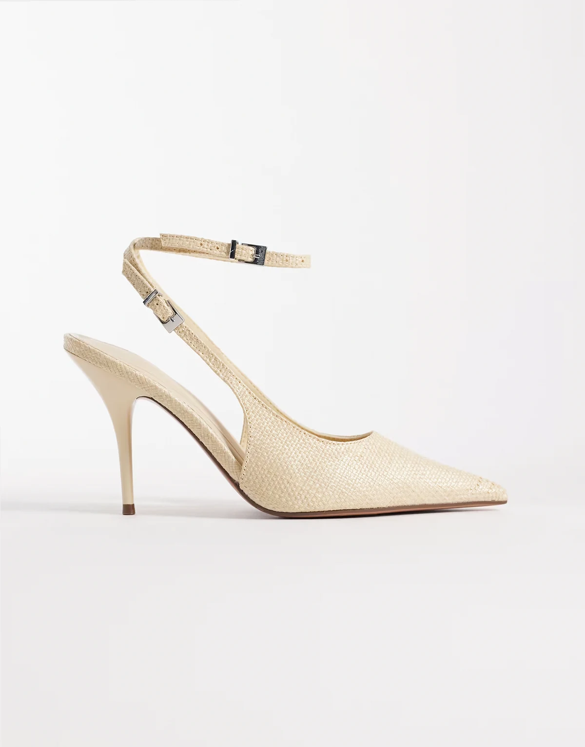 – Promise – Naturfarbene High Heels mit Fersenriemen und hohem Stilettoabsatz