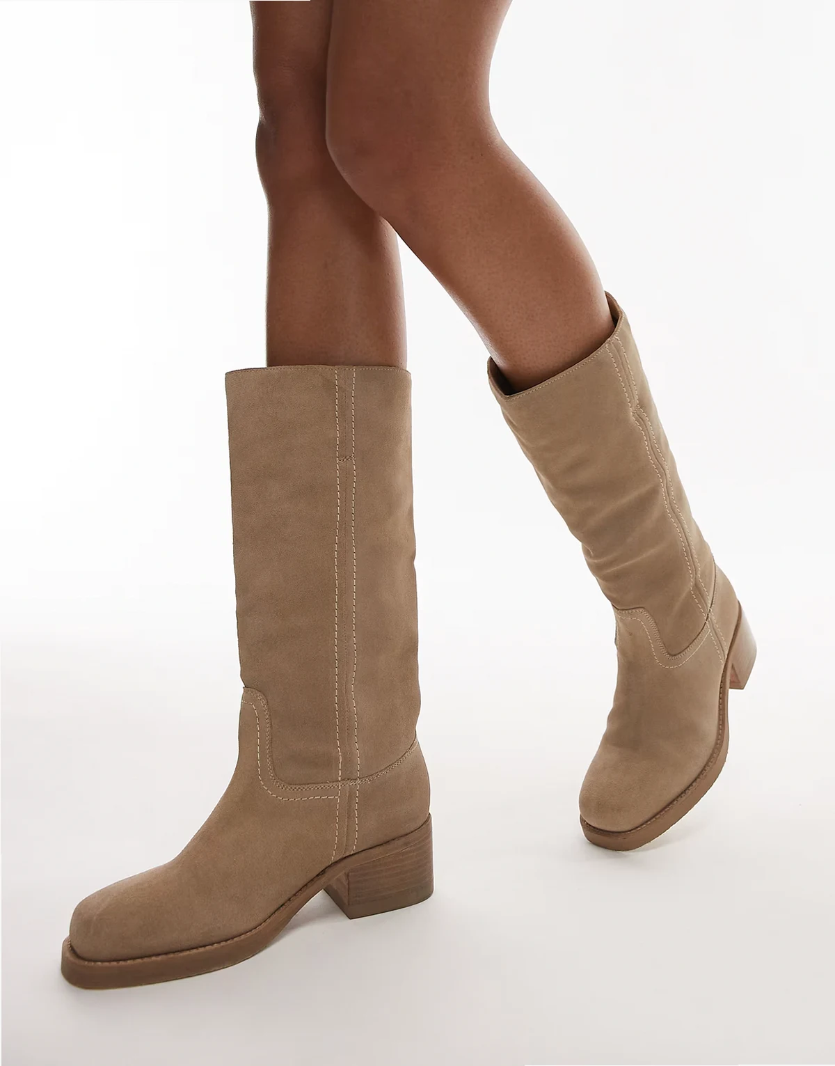 – Ky-ley – Kniehohe Cowboystiefel aus gewaschenem Wildleder in Hellbeige
